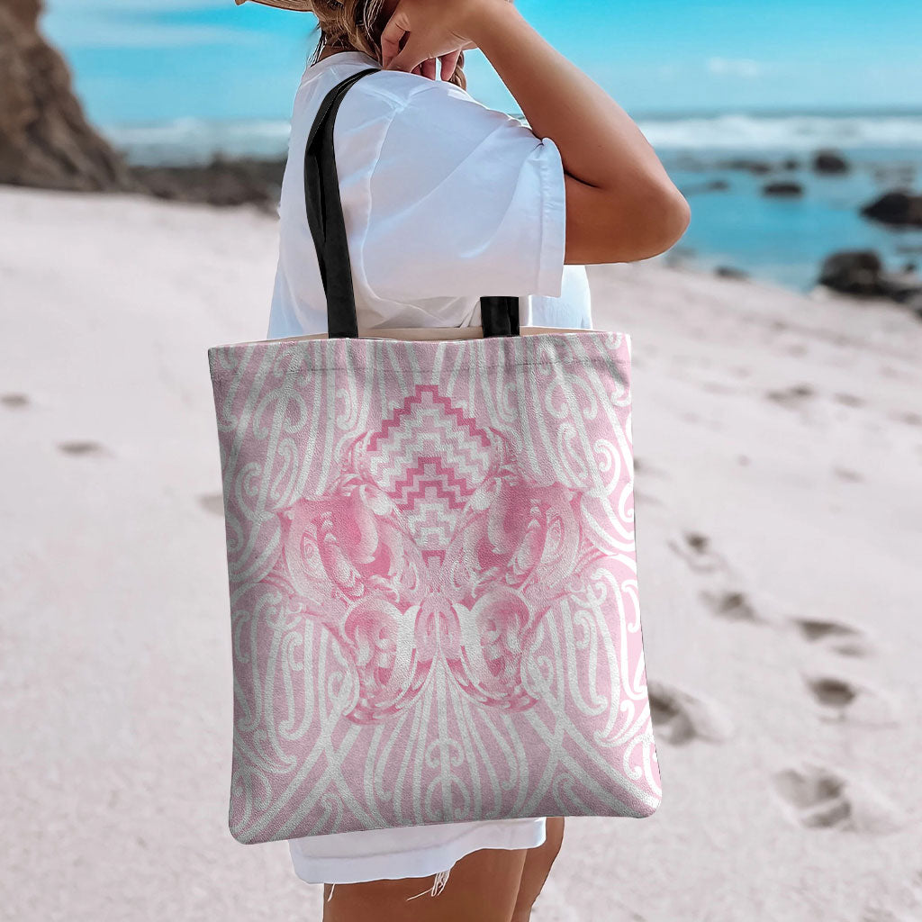 Aotearoa Kowhaiwhai Poutama Pink Motif Tote Bag