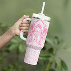 Aotearoa Kowhaiwhai Poutama Pink Motif Tumbler With Handle