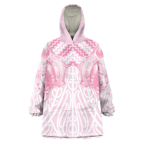 Aotearoa Kowhaiwhai Poutama Pink Motif Wearable Blanket Hoodie