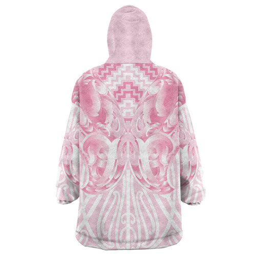 Aotearoa Kowhaiwhai Poutama Pink Motif Wearable Blanket Hoodie