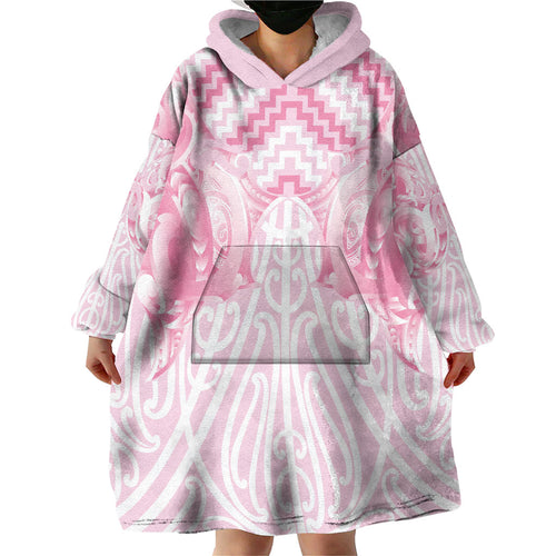 Aotearoa Kowhaiwhai Poutama Pink Motif Wearable Blanket Hoodie