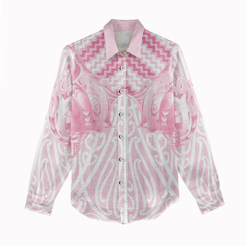 Aotearoa Kowhaiwhai Poutama Pink Motif Women Casual Shirt