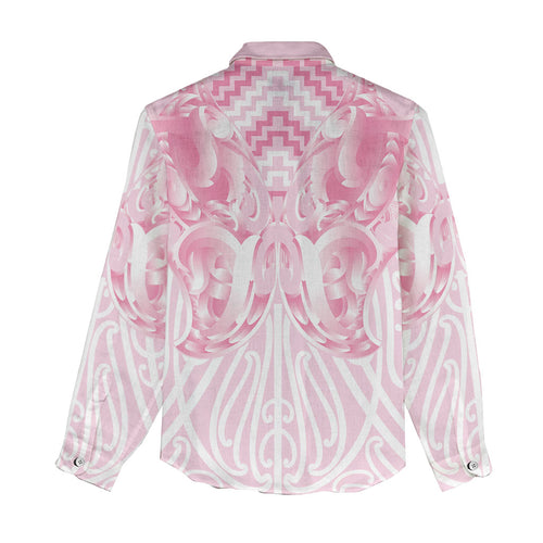 Aotearoa Kowhaiwhai Poutama Pink Motif Women Casual Shirt