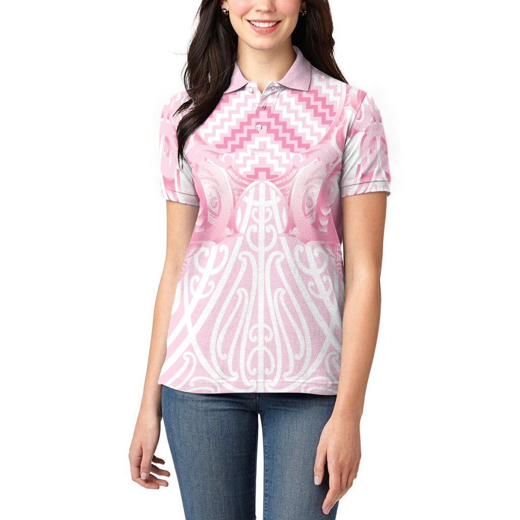 Aotearoa Kowhaiwhai Poutama Pink Motif Women Polo Shirt