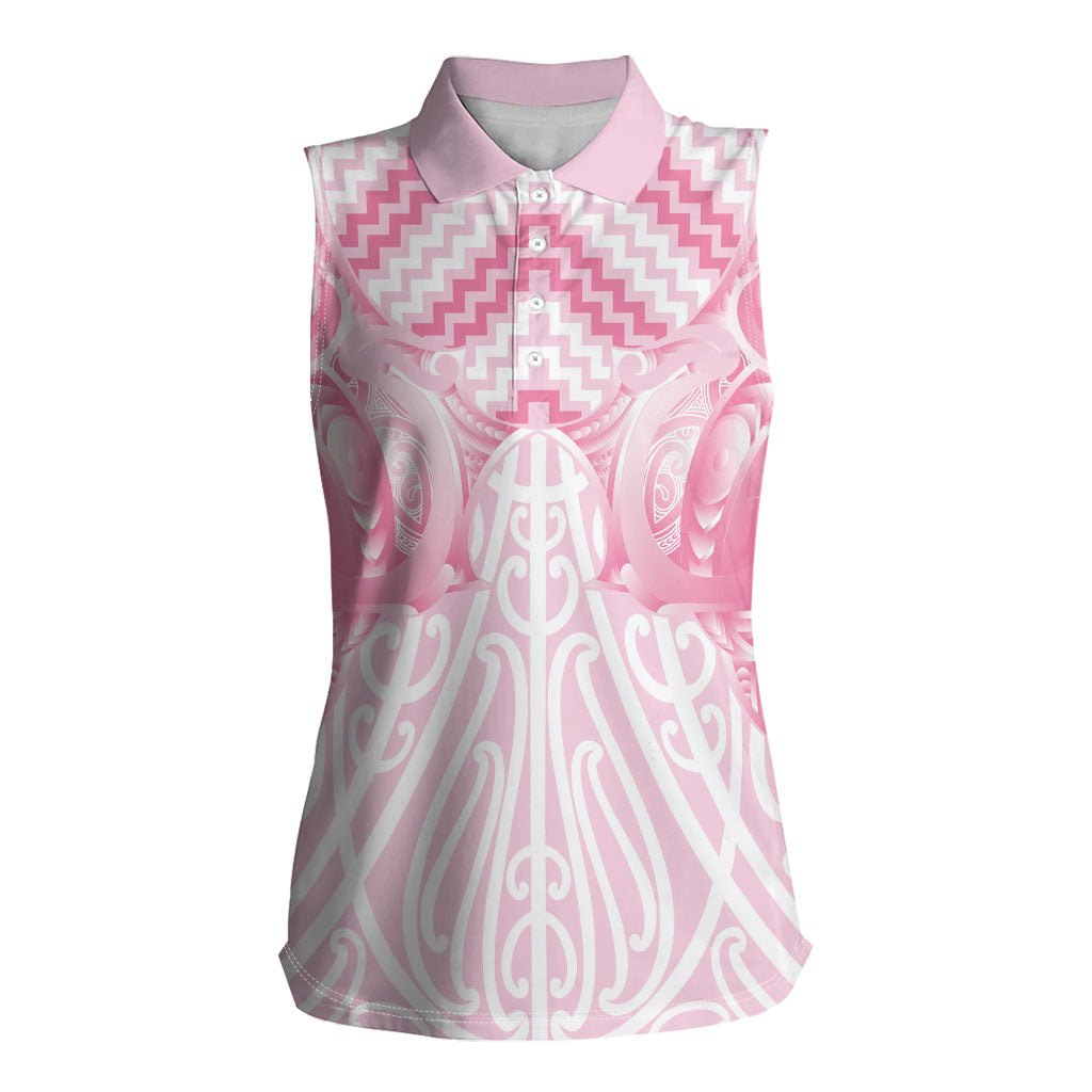 Aotearoa Kowhaiwhai Poutama Pink Motif Women Sleeveless Polo Shirt