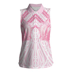 Aotearoa Kowhaiwhai Poutama Pink Motif Women Sleeveless Polo Shirt