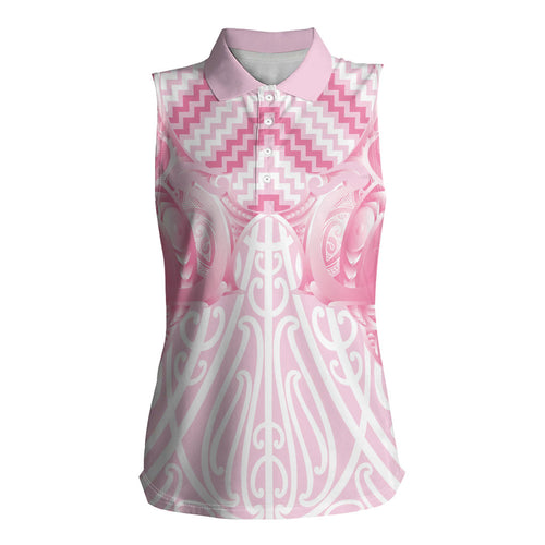 Aotearoa Kowhaiwhai Poutama Pink Motif Women Sleeveless Polo Shirt
