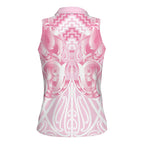 Aotearoa Kowhaiwhai Poutama Pink Motif Women Sleeveless Polo Shirt