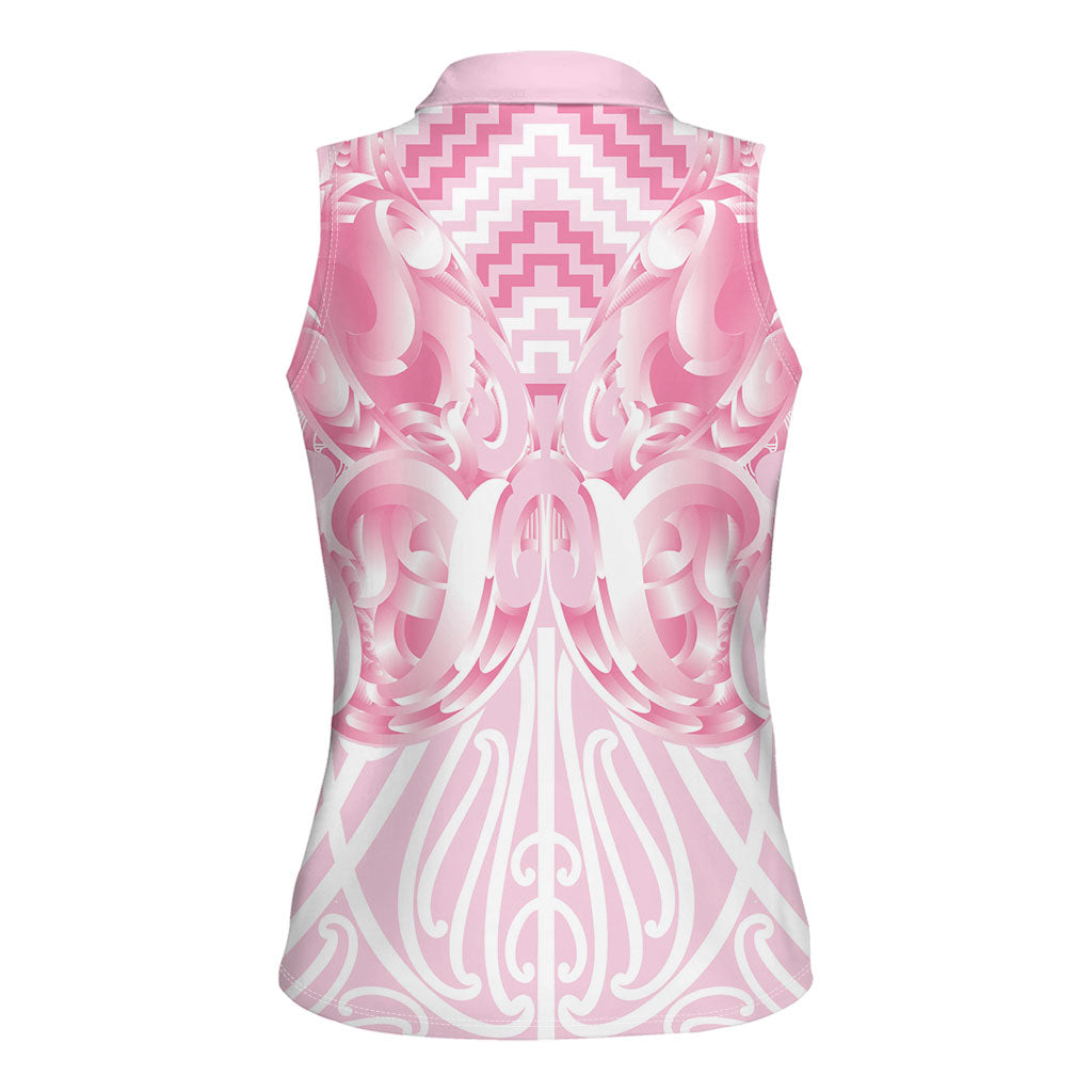 Aotearoa Kowhaiwhai Poutama Pink Motif Women Sleeveless Polo Shirt