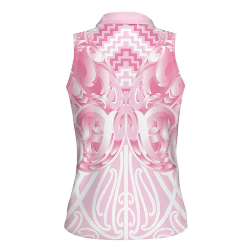 Aotearoa Kowhaiwhai Poutama Pink Motif Women Sleeveless Polo Shirt
