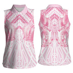 Aotearoa Kowhaiwhai Poutama Pink Motif Women Sleeveless Polo Shirt