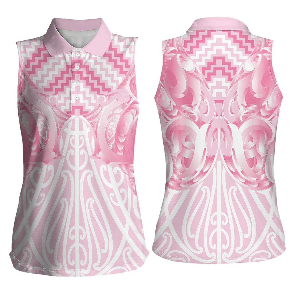 Aotearoa Kowhaiwhai Poutama Pink Motif Women Sleeveless Polo Shirt