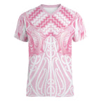 Aotearoa Kowhaiwhai Poutama Pink Motif Women V-Neck T-Shirt