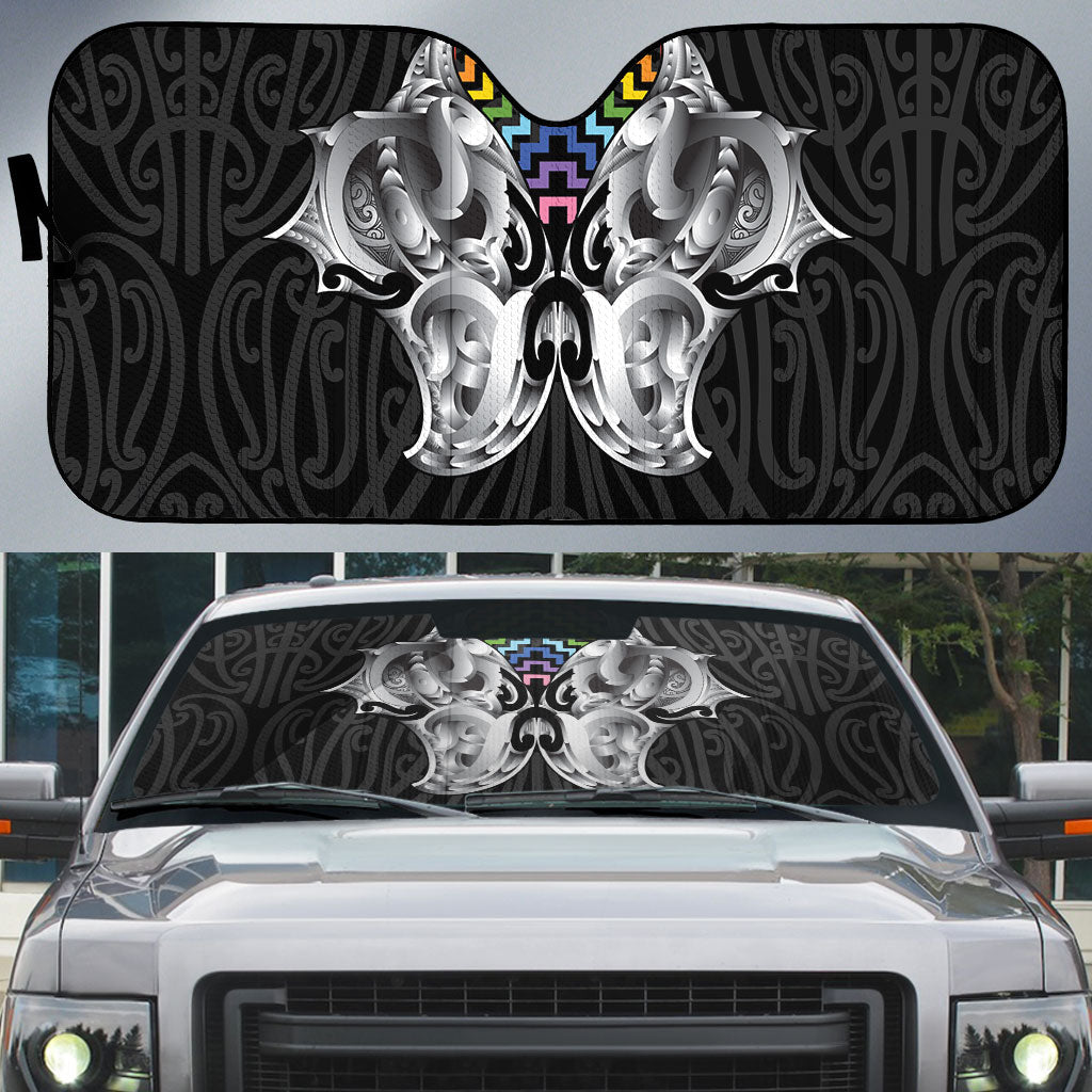 Aotearoa Kowhaiwhai Poutama Rainbow Motif Auto Sun Shade