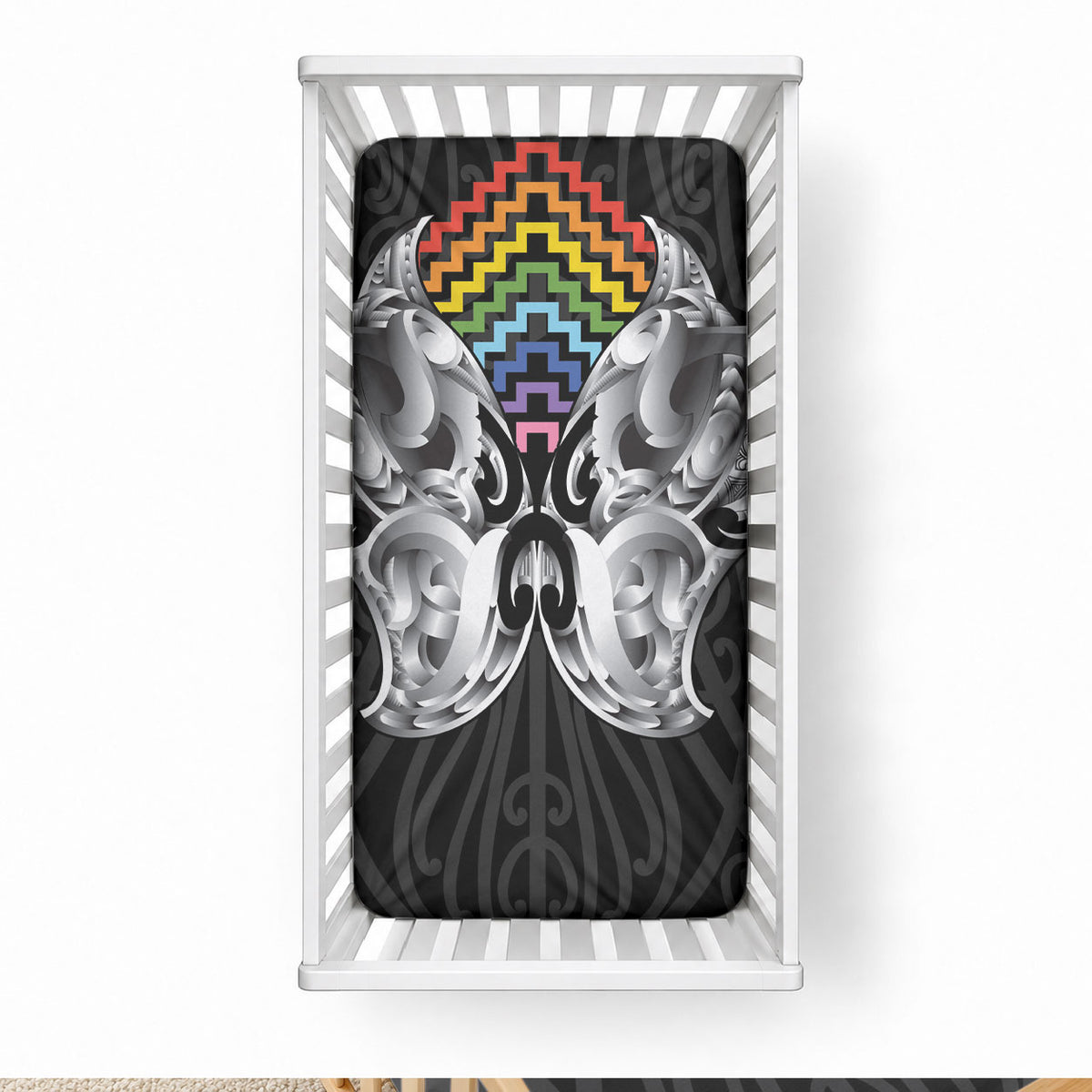 Aotearoa Kowhaiwhai Poutama Rainbow Motif Baby Bed Cover