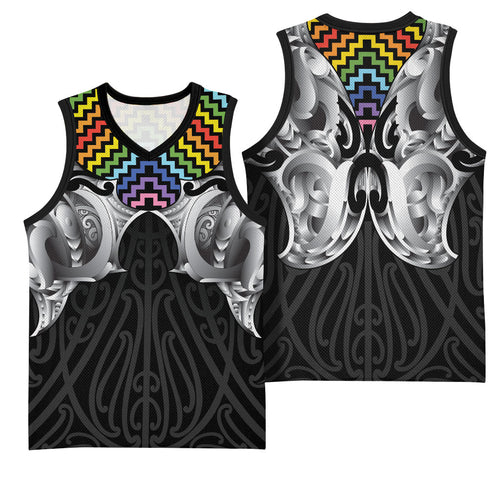 Aotearoa Kowhaiwhai Poutama Rainbow Motif Basketball Jersey