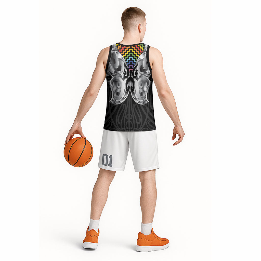 Aotearoa Kowhaiwhai Poutama Rainbow Motif Basketball Jersey