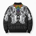 Aotearoa Kowhaiwhai Poutama Rainbow Motif Bomber Puffer Jacket