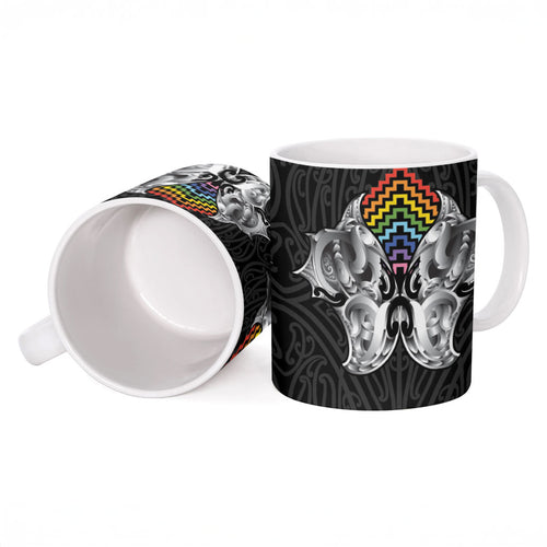 Aotearoa Kowhaiwhai Poutama Rainbow Motif Ceramic Mug