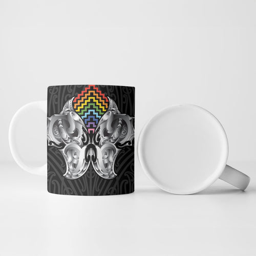 Aotearoa Kowhaiwhai Poutama Rainbow Motif Ceramic Mug