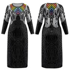 Aotearoa Kowhaiwhai Poutama Rainbow Motif Couples Matching Long Sleeve Bodycon Dress and Long Sleeve Button Shirt