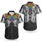 Aotearoa Kowhaiwhai Poutama Rainbow Motif Couples Matching Off Shoulder Short Dress and Hawaiian Shirt