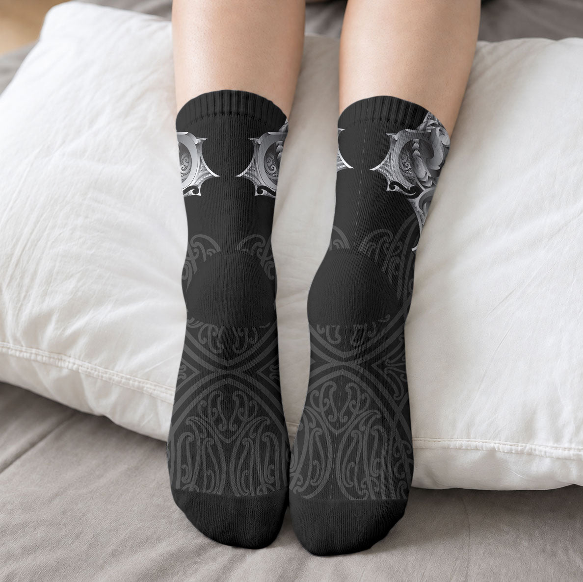 Aotearoa Kowhaiwhai Poutama Rainbow Motif Crew Socks