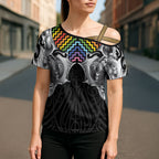 Aotearoa Kowhaiwhai Poutama Rainbow Motif Cross Shoulder Shirt