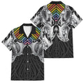 Aotearoa Kowhaiwhai Poutama Rainbow Motif Family Matching Long Sleeve Bodycon Dress and Hawaiian Shirt