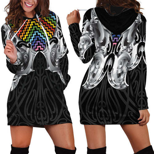 Aotearoa Kowhaiwhai Poutama Rainbow Motif Hoodie Dress