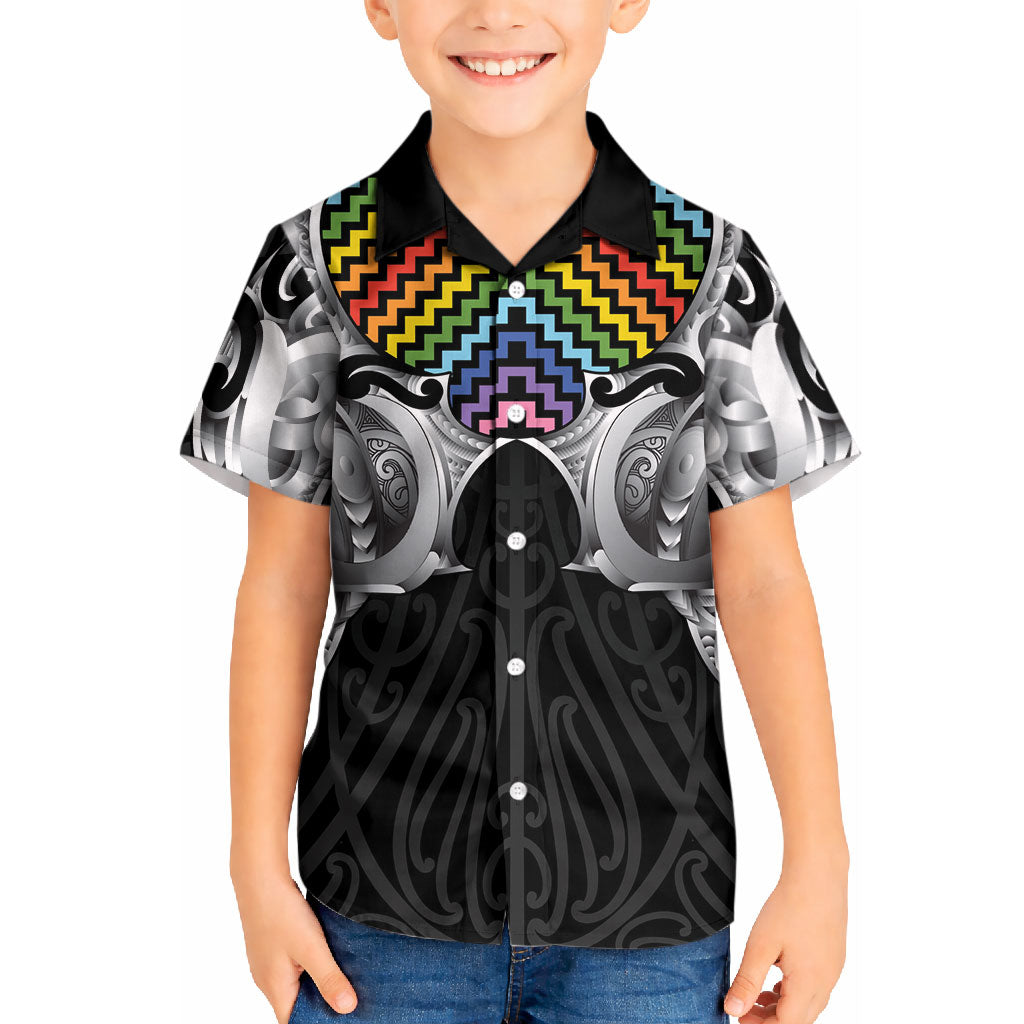 Aotearoa Kowhaiwhai Poutama Rainbow Motif Kid Hawaiian Shirt
