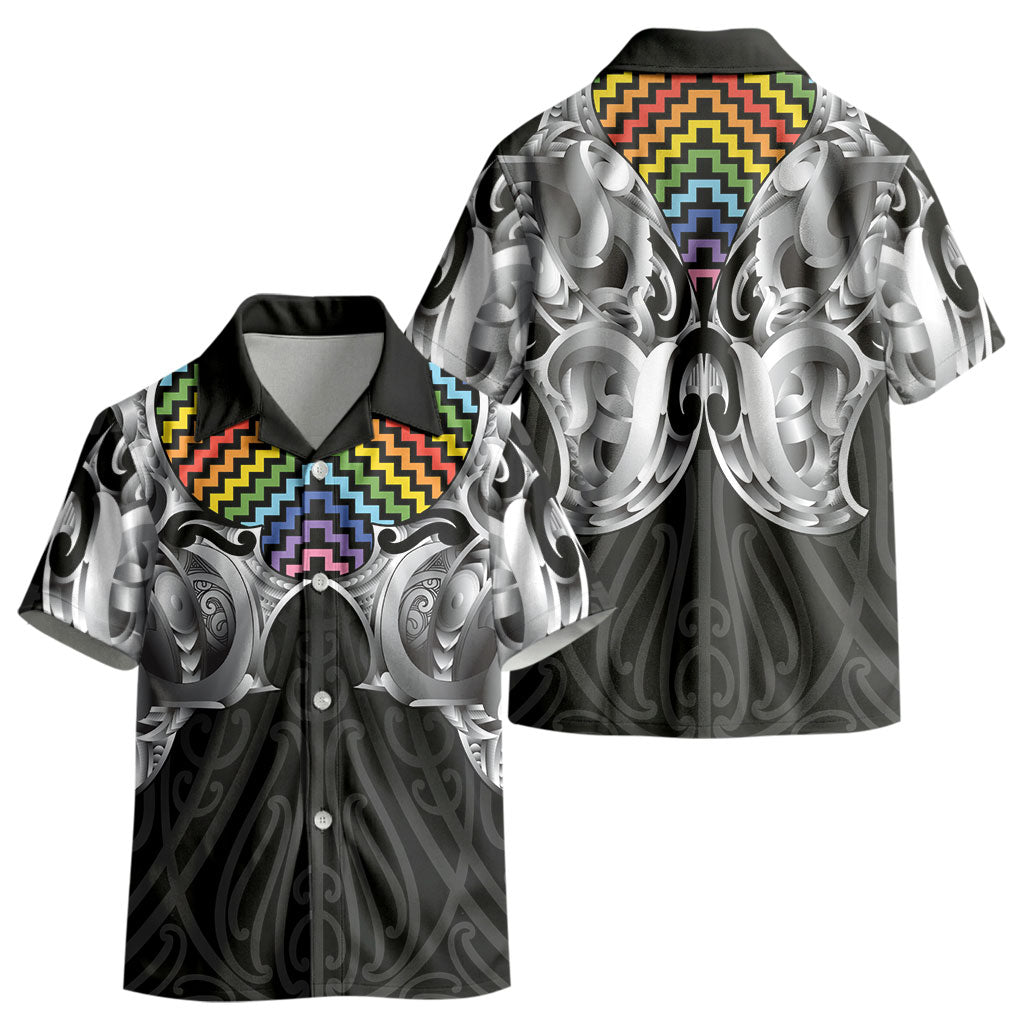 Aotearoa Kowhaiwhai Poutama Rainbow Motif Kid Hawaiian Shirt