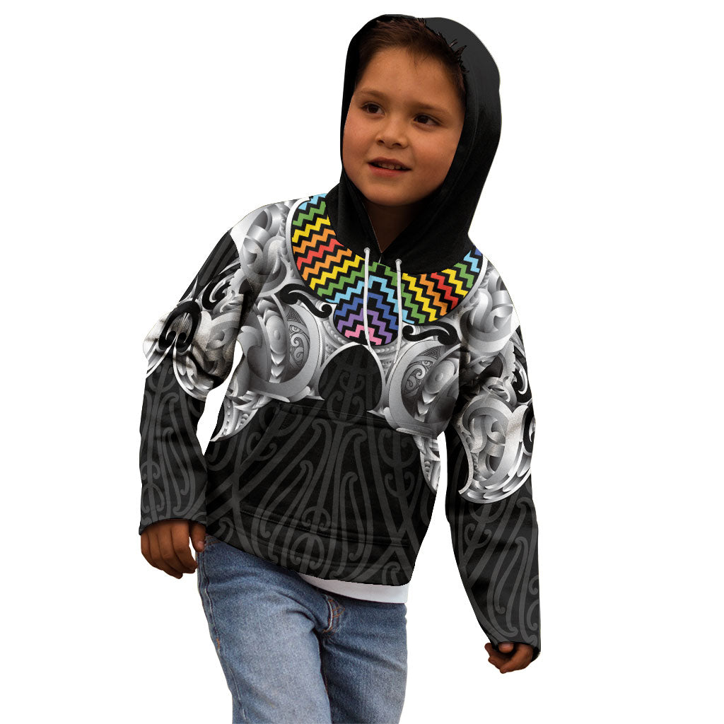 Aotearoa Kowhaiwhai Poutama Rainbow Motif Kid Hoodie
