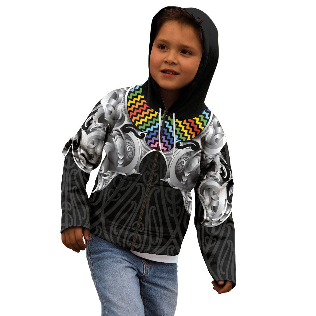 Aotearoa Kowhaiwhai Poutama Rainbow Motif Kid Hoodie