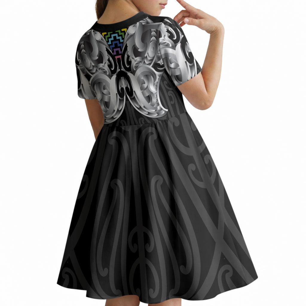 Aotearoa Kowhaiwhai Poutama Rainbow Motif Kid Short Sleeve Dress