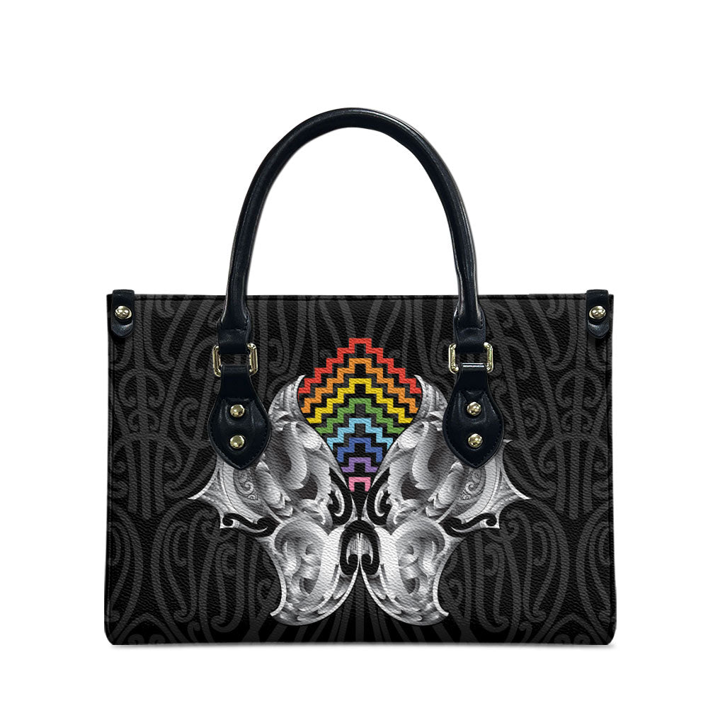 Aotearoa Kowhaiwhai Poutama Rainbow Motif Leather Bag