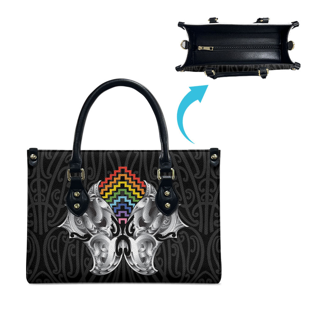 Aotearoa Kowhaiwhai Poutama Rainbow Motif Leather Bag