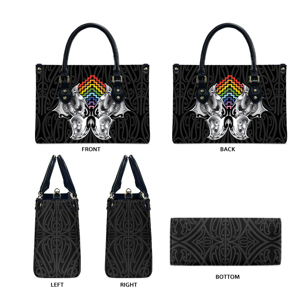 Aotearoa Kowhaiwhai Poutama Rainbow Motif Leather Bag