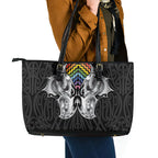 Aotearoa Kowhaiwhai Poutama Rainbow Motif Leather Tote Bag
