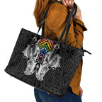 Aotearoa Kowhaiwhai Poutama Rainbow Motif Leather Tote Bag