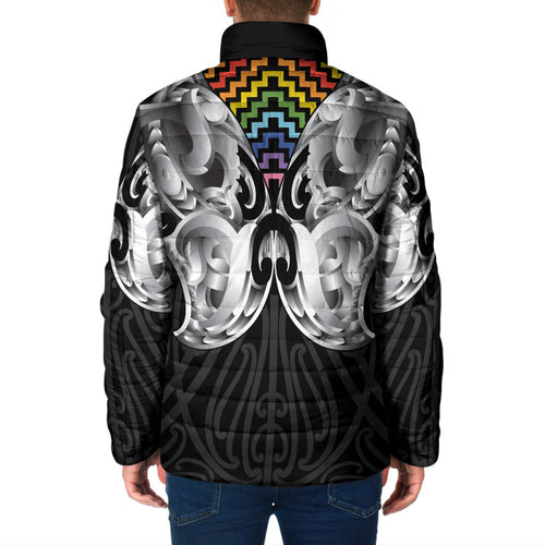 Aotearoa Kowhaiwhai Poutama Rainbow Motif Padded Jacket