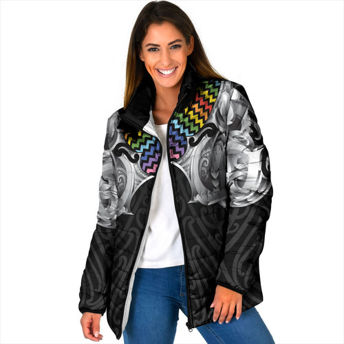 Aotearoa Kowhaiwhai Poutama Rainbow Motif Padded Jacket