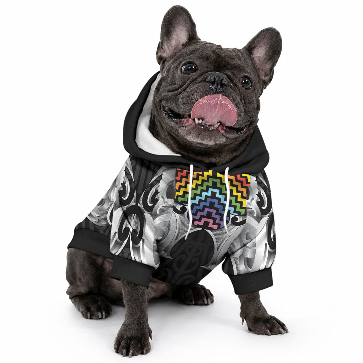 Aotearoa Kowhaiwhai Poutama Rainbow Motif Pet Hoodie