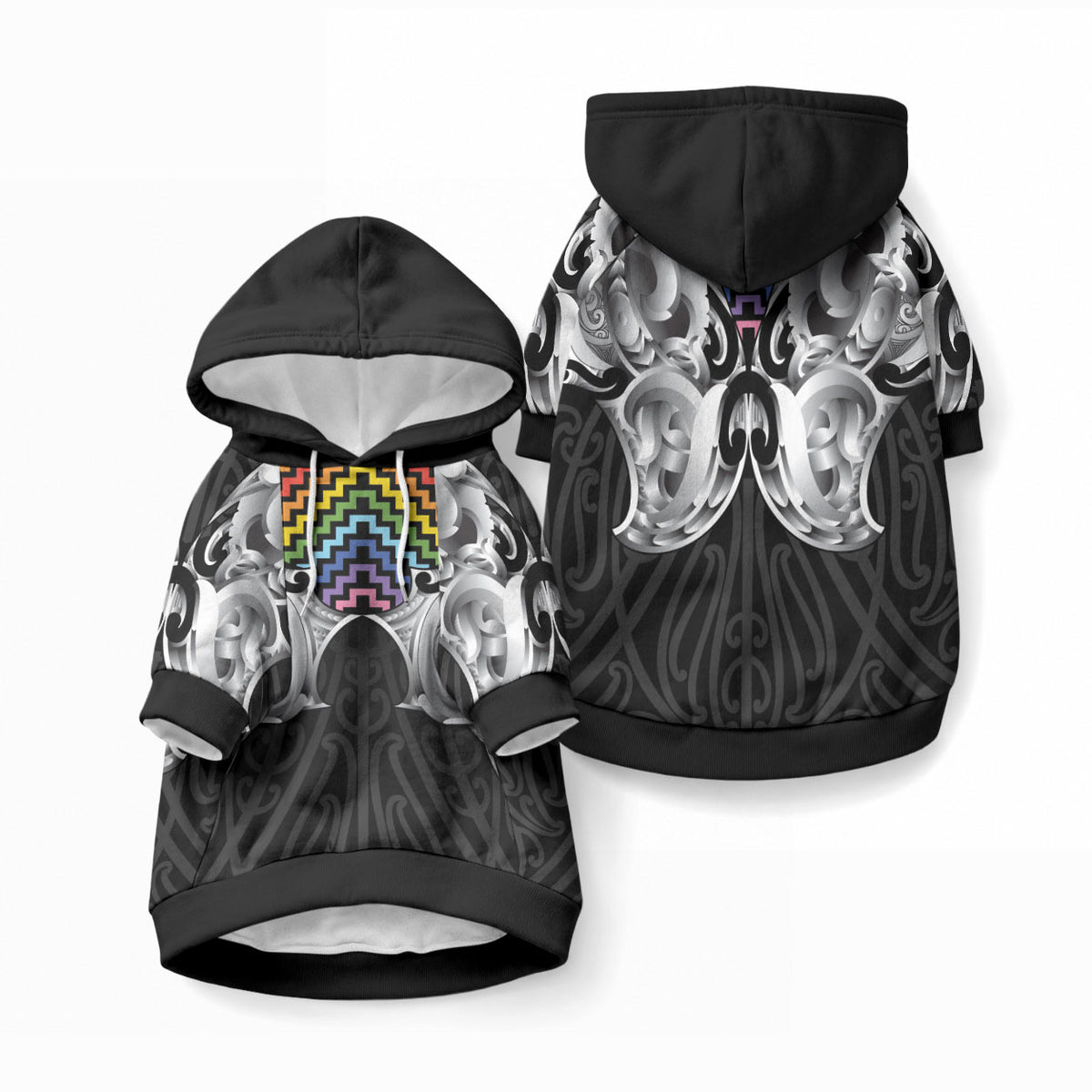 Aotearoa Kowhaiwhai Poutama Rainbow Motif Pet Hoodie