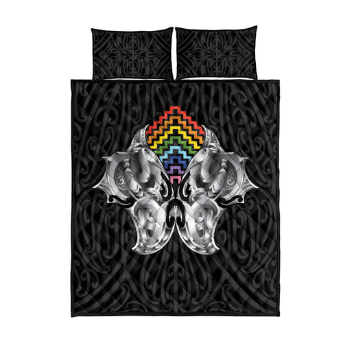 Aotearoa Kowhaiwhai Poutama Rainbow Motif Quilt Bed Set