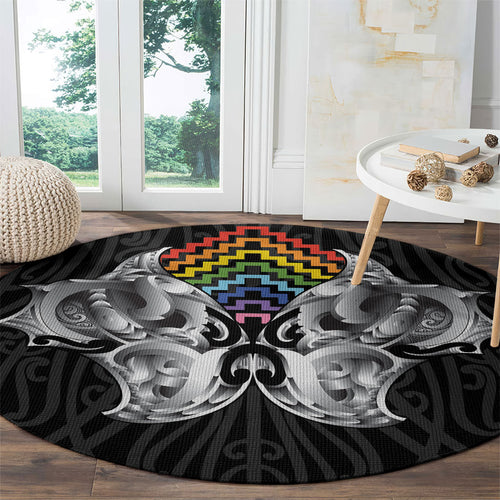Aotearoa Kowhaiwhai Poutama Rainbow Motif Round Carpet