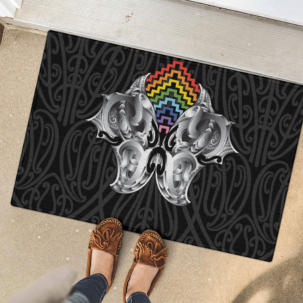 Aotearoa Kowhaiwhai Poutama Rainbow Motif Rubber Doormat