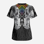 Aotearoa Kowhaiwhai Poutama Rainbow Motif Scrub Top