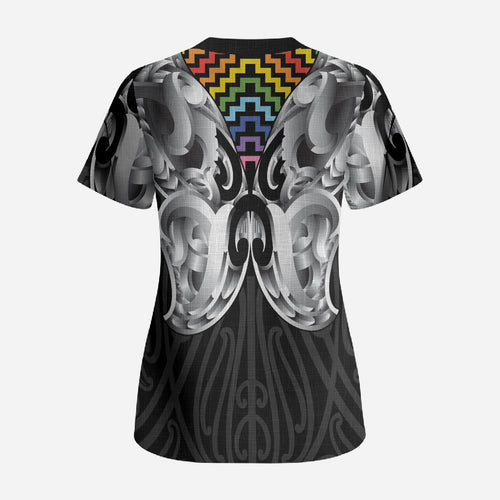 Aotearoa Kowhaiwhai Poutama Rainbow Motif Scrub Top