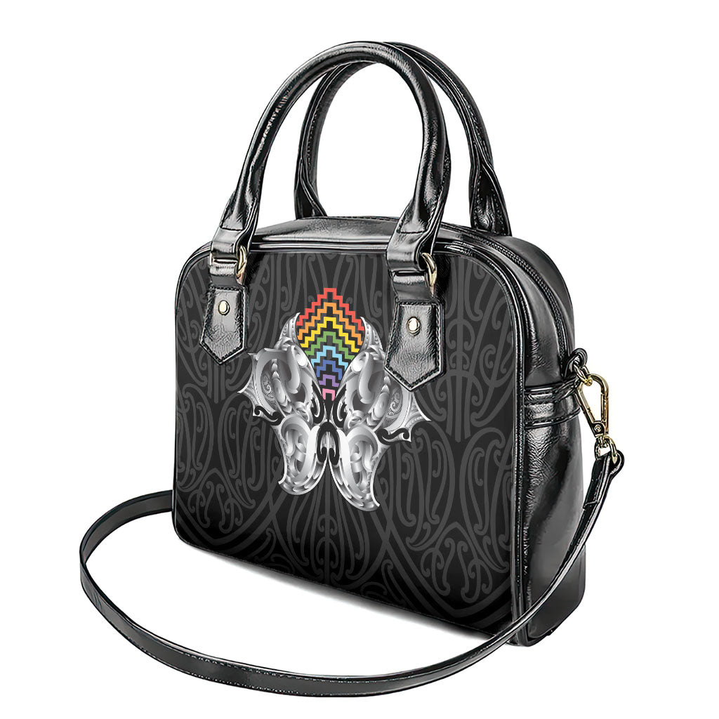 Aotearoa Kowhaiwhai Poutama Rainbow Motif Shoulder Handbag